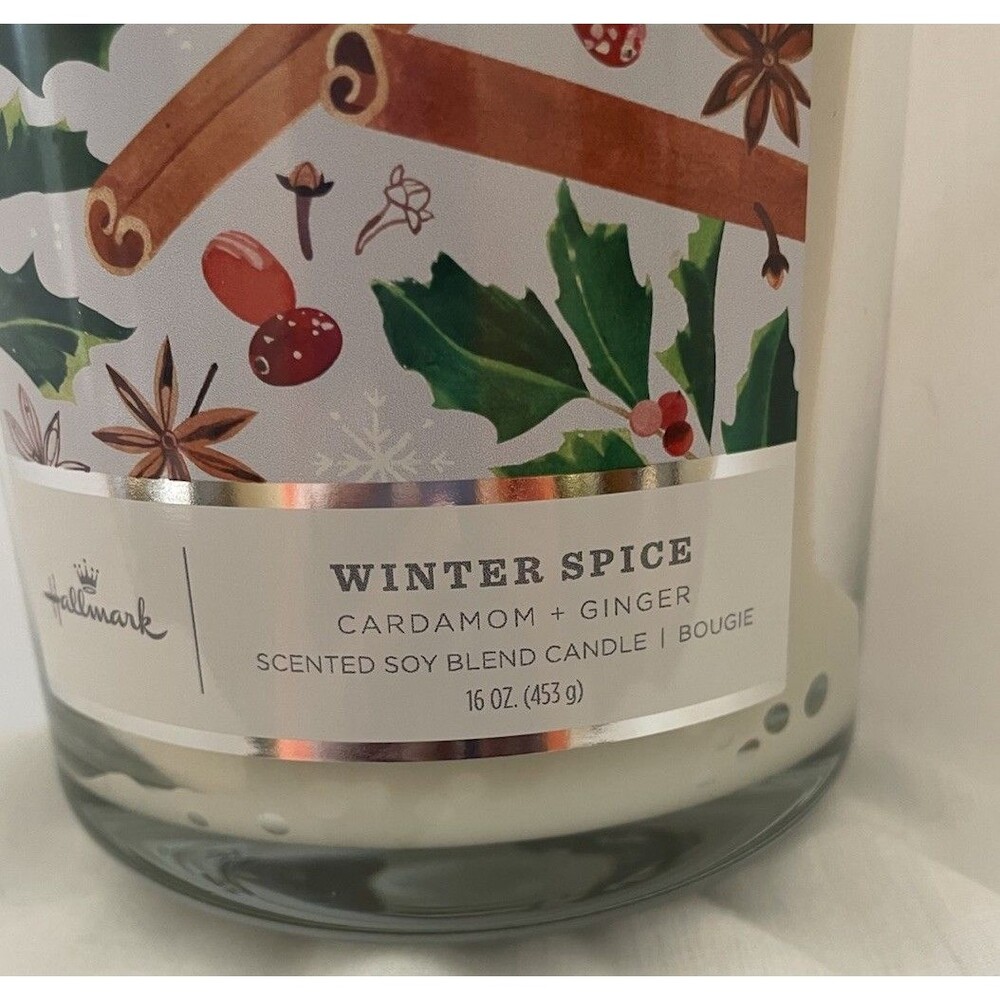 NEW HALLMARK WINTER SPICE 3 WICK JAR CANDLE  16 oz CARDAMOM & GINGER SOY BLEND
